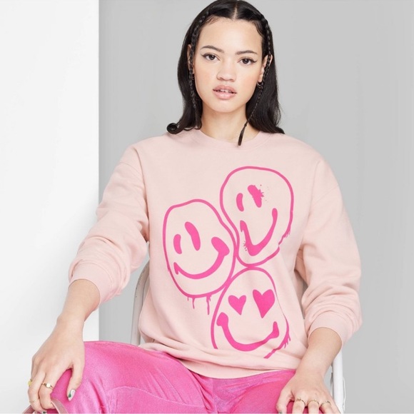 wild fable Sweaters - Women's Oversized Dad Sweatshirt - Wild Fable™ Blush Smiley Face